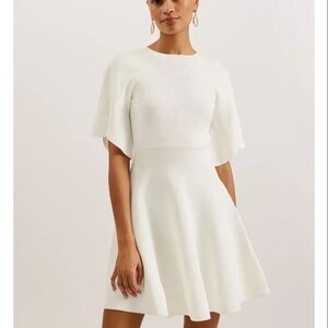 TED BAKER Oliviha Ribbed Skater Dress fit, and flare white dress new tags size 4